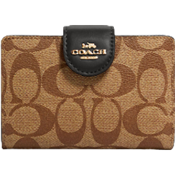 Coach Medium Corner Zip Wallet In Signature Canvas - Gold/Khaki/Black