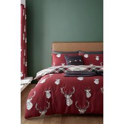 Catherine Lansfield Munro Stag Check Double Duvet Cover White, Red
