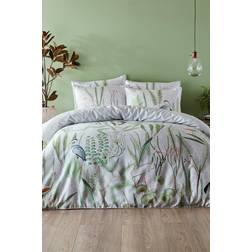 Paoletti 200 Thread Count Aaliyah Botanical Birds Duvet Cover Pink, Multicolour, White, Green