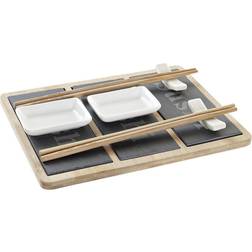 Dkd Home Decor Set de Sushi Bambè Pizarra Negro Natural Oriental 25 x 19 x 3 cm Utensilios de cocina