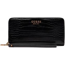 Guess Large Laurel Black Moc Croc Zip Around Wallet Accessories: One-S