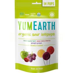 YumEarth Organic Sour Lollipops 3 Assorted Flavour 85g 14pcs 1Paquete