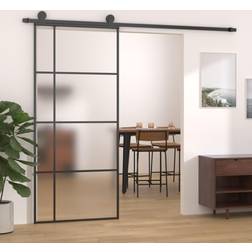 vidaXL ESG Vidrio Y Aluminio Negra 90x205 cm Puerta Corredera (90x)