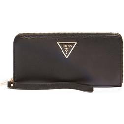 Guess Large black wallet with zip and short strap, Black.