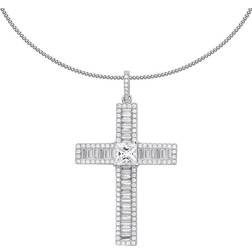 Jewelco London Princess Cut CZ Vanity Mirror Style Cross Necklace 18"