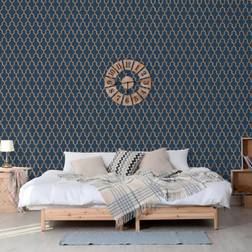 Dutch Wallcoverings Wallpaper Geometric Blue and Gold