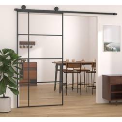 vidaXL in Vetro ESG e Alluminio 102.5x205 cm Nera Edilizia Brico Giardino Animali Porta Scorrevole Vetro Trasparente (x)