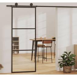 vidaXL Système de Porte Rail 76x205 cm Noir Porte Coulissante Verre Clair (x)