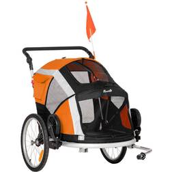 Pawhut Two-In-One Dog Bicycle Trailer w/ Safety Leash, Reflectors Orange