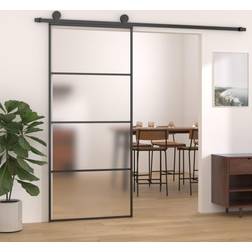 vidaXL ESG Vidrio Y Aluminio 90x205 cm Negro Puerta Corredera (90x)