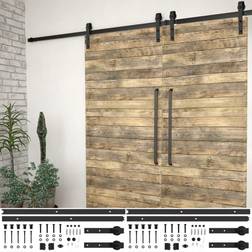 vidaXL Kit de herrajes de puertas correderas acero negro 2 uds 183 cm