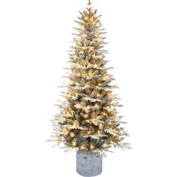 Puleo International ft. Pre-Lit Potted Flocked Arctic Fir Christmas Tree