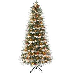 Puleo International 7.5-ft. Pre-Lit Slim Flocked Halifax Fir Christmas Tree