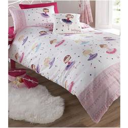 Kids Club Set Per Il Letto Delle Bambine Composto da 2 Pezzi Copripiumino Singolo Rosa Con Immagini di Ballerine e Federa