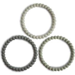 Mushie Pearl Teething Bracelet bitring Green Tea/Cool Gray/Sea Salt 3 st