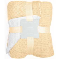 PrettyLittleThing Dreamscene Chunky Knit Print Sherpa Fleece Blankets Yellow, Natural