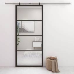 vidaXL Aluminio Y Vidrio ESG Negra 90x205 cm Puerta Corredera (x)