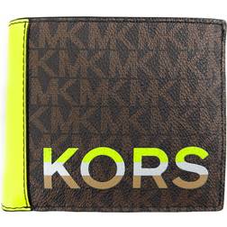 Michael Kors WoMens Cooper Brown Neon Signature Leather Graphic Logo Billfold Wallet