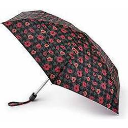 Fulton Houndstooth Poppy Print Umbrella Black