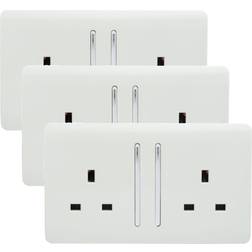 Trendi Switch Trendi 2 Gang 13 Amp Switched Socket Long Rocker, Pack of 3 White