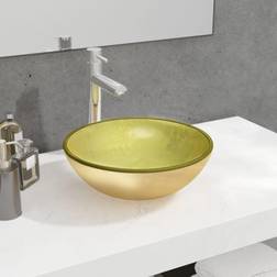 vidaXL Basin Tempered Glass Gold Gold