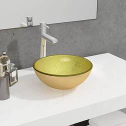 vidaXL Basin Tempered Glass Gold Gold