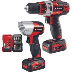 Einhell Cordless Drill TE-CD 12/1 22 CL, 12V (red/black, 2x Li-Ion battery 2Ah, 22-piece bit and drill set battery light)