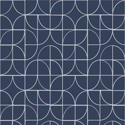 Rasch Symmetry Geometric Shapes Wallpaper Navy Silver 310108