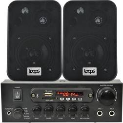 Loops 110W Bluetooth Amplifier & 2x Corner Wall Speakers Compact Wireless HiFi TV Kit