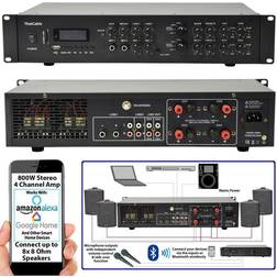 800W Stereo Bluetooth Amplifier 4x 200W Channel Multi Zone HiFi Matrix Mixer