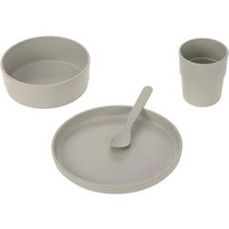 Lässig Kindergeschirr Set (Teller Schüssel Becher Löffel) Uni Warm Grey (A)