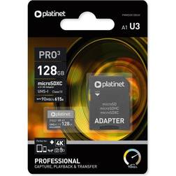 Platinet MicroSDXC 128GB U3 Pro A1 90MB/s SD-adapter