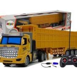 Lean Cars Truck with large remote control trailer 27 MHz 1:48 yellow