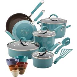 Rachael Ray Cucina Hard Enamel Nonstick Blue Cookware Set with lid 18 Parts