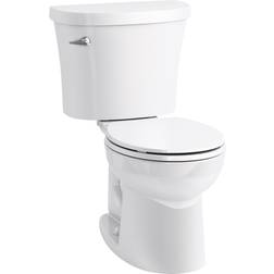 Kohler Kingston Collection K-25097-T-0 1.28 GPF Floor Mounted Two-Piece Round-Front Toilet with Left Hand Trip Lever and Tank Cover Locks in