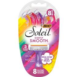 Bic Soliel Simply Smooth Special Edition engångsrakhyvlar för kvinnor, känslig hud rakhyvel med E-vitamin smörjremsa och 3 blad, 8 delar rakhyvel set