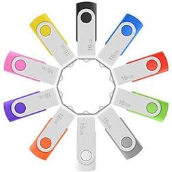 Enfain 16GB USB Flash Drive Memory Stick Thumb Drives Bulk (Multicolor, 10 Pack)