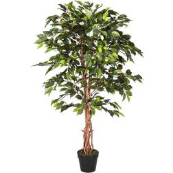 Homescapes Ficus Tree Artificial Plant with Twisted Real Wood Stem, 4 Artificial Plant