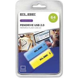 ELBE USB-264 Pendrive USB 64 GB färger (USB 2.0-flashminnen i 2-pack med Mac- och Windows-kompatibla med skyddskåp)