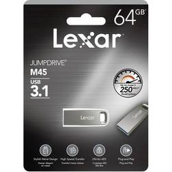 LEXAR ï¿½ JumpDriveï¿½ M45 USB 3.1 Flash Drive, 64GB, Silver, LJDM45-64GABSLNA