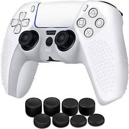 Controller Case for PS5 Silicone Controller Skin Dualsense Cover + Pro Thumb Grips Set Playstation 5 Skins Accessories White with Ergonomic Textured Grip