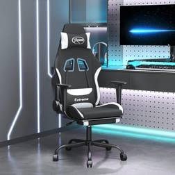 vidaXL Silla Gaming De Masaje Con Reposapiés Tela Negro Y Blanco