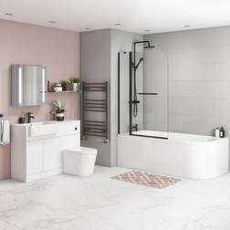 Jersey Bali Matt White Toilet and Basin Vanity Combination with J Shape Left Hand Bath & Screen Suite
