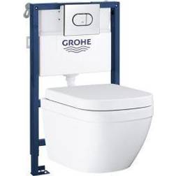 Grohe Euro Contemporary Wall Hung Rimless Comfort Height Toilet & Cistern With Soft Close Seat