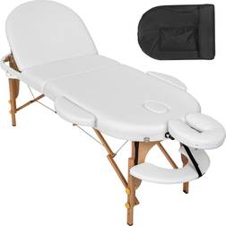 tectake Table de massage Sawsan 3 zones avec rembourrage de 5cm et châssis en bois blanc