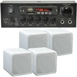 Loops 110W Bluetooth Amplifier & 4x 80W White Shelf Speakers Compact Wireless HiFi Kit