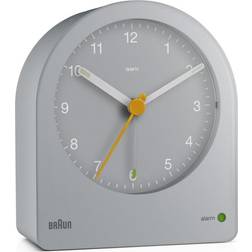 Braun Classic Analogue Alarm Clock with Snooze and Continuous Backlight, Quiet Quartz Movement, Crescendo Beep Alarm in Grey, model BC22G