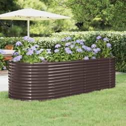 vidaXL Brown, 249 H Garden Planter Silver 447x140x68 Powder-coated Steel Raised Bed