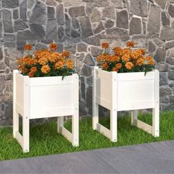 vidaXL Jardinera 2 Unidades Madera Maciza De Pino 40x40x52.5 cm - Blanco