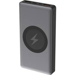 Platinet Powerbank 10000 mAh Dual Input Trådløs Qi Opladning Sølv